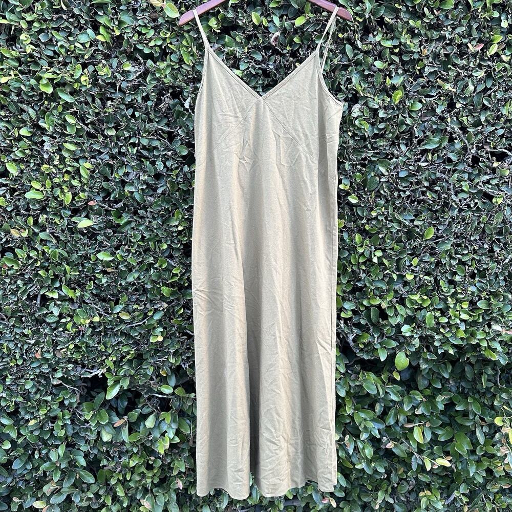 Jenni Kayne Slip Dress Womens S Olive Green 100% Silk Raw Noil Contemporary City